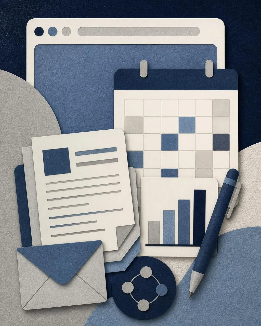 The everyday tools LATTICE connects: website, calendar, documents, charts, email and reporting
